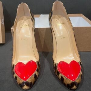 Christian Louboutin Leopard Print Pumps with Red Heart